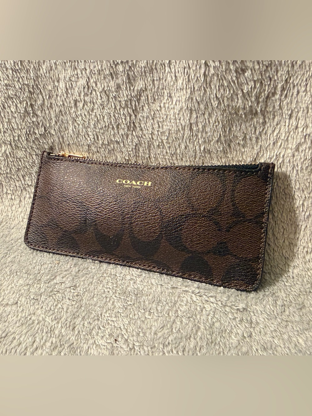 Coach Brown Signature Zip Card Case Wallet - Picture 2 of 6